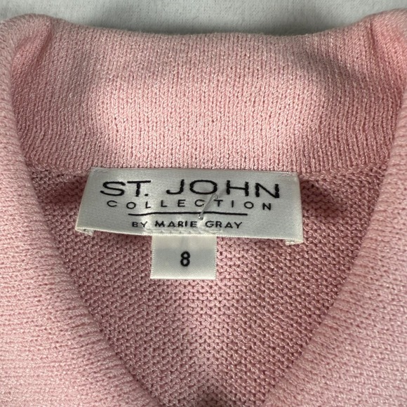 ST JOHN COLLECTION Santana Knit 2 Piece Skirt Suit Set 8 Pink VTG Old Money - Picture 3 of 12